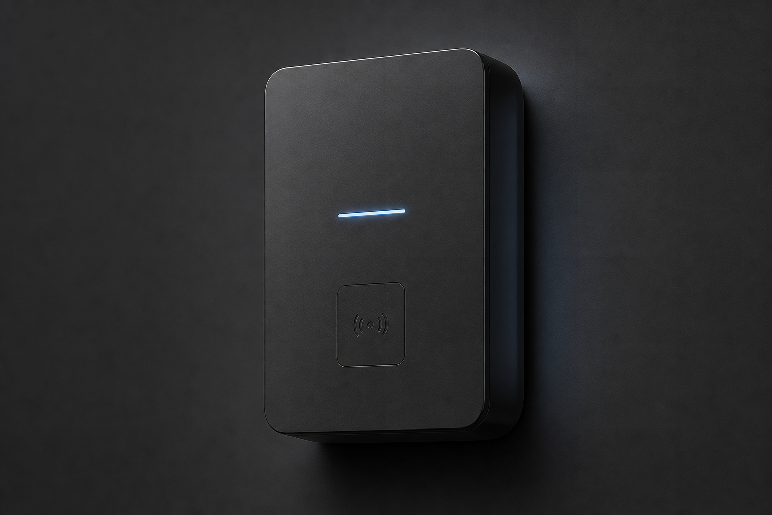 SoftTechiQ Smart Attendance Terminal — matte black enclosure